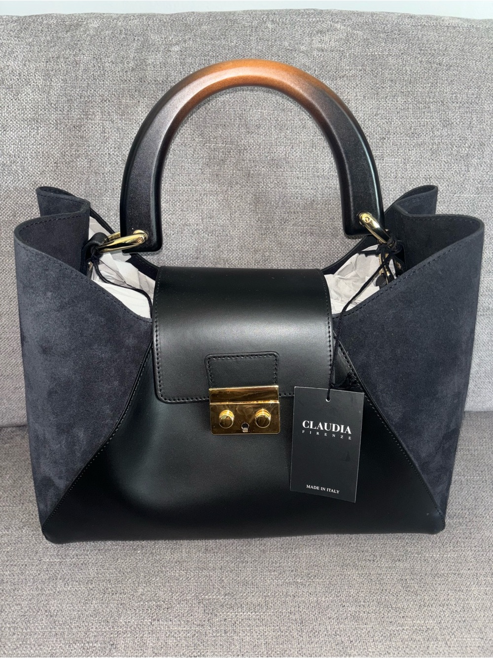 🖤NWT Claudia Firenze Black Leather & Suede Satchel with Ombre Handle